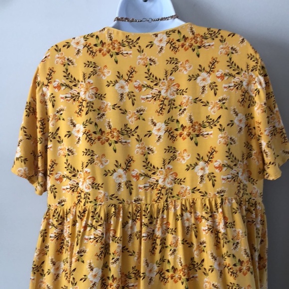 Kirundo Mini Dress Bohemian Short Sleeve Size Large Mustard Floral New - Picture 8 of 13